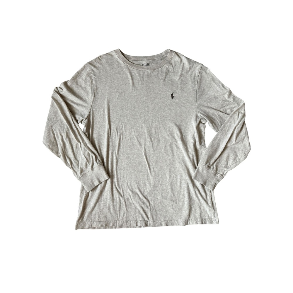 Polo Ralph Lauren Boys Large 14-16 Long Sleeve T-Shirt Heather Oatmeal Grey Pony